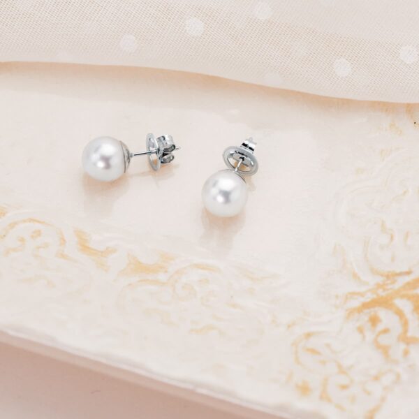 18K PENDIENTES ORO BLANCO PERLA AUSTRALIANA 9.5-10 MM CIERRE PRESION - Imagen 2