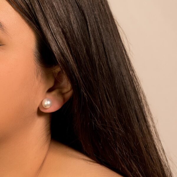 18K PENDIENTES ORO BLANCO PERLA AUSTRALIANA 9.5-10 MM CIERRE PRESION - Imagen 3