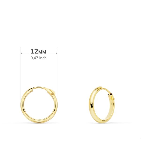18K AROS ORO AMARILLO MEDIA CAÑA LISOS LIGEROS. 12X2 MM - Imagen 2