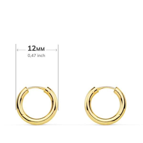 18K AROS ORO AMARILLO REDONDOS LISOS LIGEROS 12X2 MM - Imagen 3