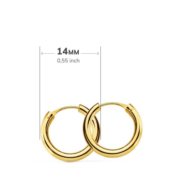 18K AROS ORO AMARILLO REDONDOS LISOS LIGEROS 14X2 MM - Imagen 3