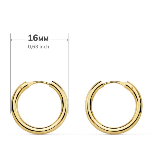 18K AROS ORO AMARILLO REDONDOS LISOS LIGEROS 16X2 MM - Imagen 3