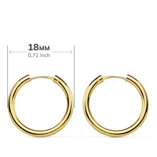 18K AROS ORO AMARILLO REDONDOS LISOS LIGEROS 18X2 MM - Imagen 2