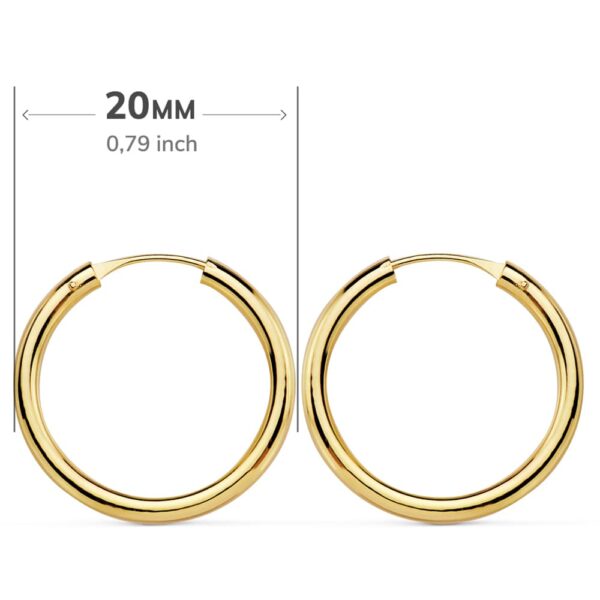 18K AROS ORO AMARILLO REDONDOS LISOS LIGEROS 20X2 MM - Imagen 2