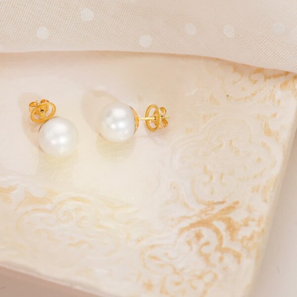 18K PENDIENTES PERLA AUSTRALIANA ORO AMARILLO 11.5-12 MM CIERRE PRESION - Imagen 2