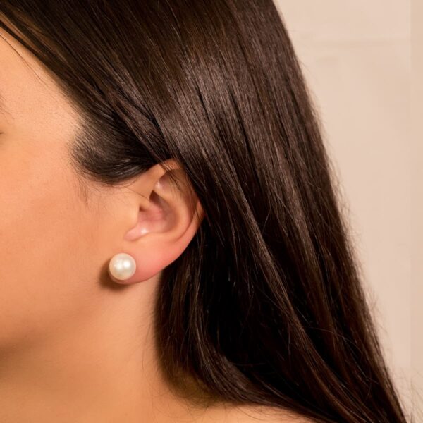 18K PENDIENTES PERLA AUSTRALIANA ORO AMARILLO 11.5-12 MM CIERRE PRESION - Imagen 3