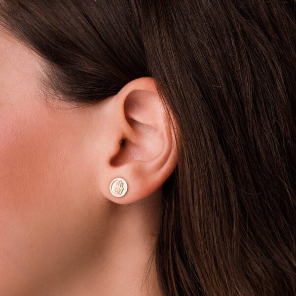 18K PENDIENTES MANO DE FATIMA ORO AMARILLO 8 MM CIERRE PRESION - Imagen 2
