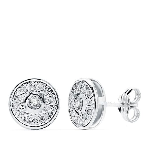18K PENDIENTES ORO BLANCO REDONDOS 8 MM CIERRE PRESION