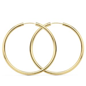 18K PENDIENTES AROS REDONDOS LISOS LIGEROS ORO AMARILLO 35X2 MM