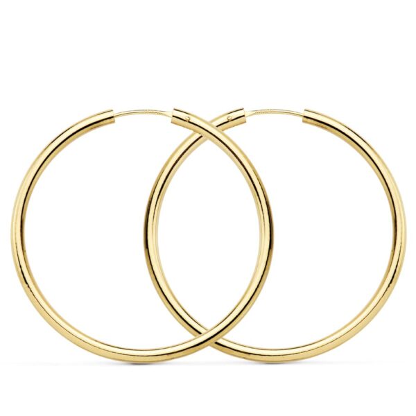 18K PENDIENTES AROS REDONDOS LISOS LIGEROS ORO AMARILLO 35X2 MM