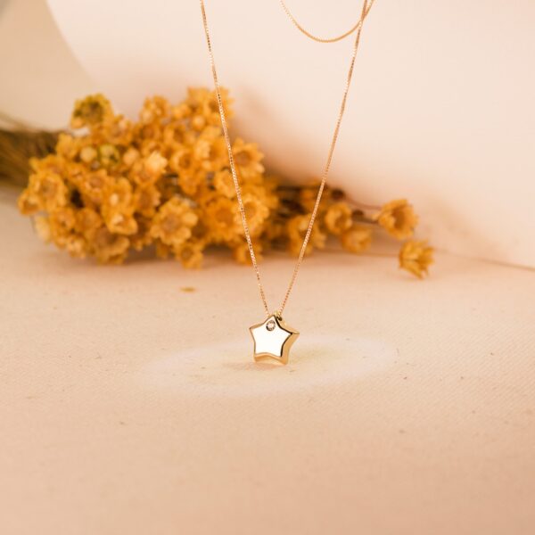 18K COLGANTE ESTRELLA CIRCONITA CADENA ORO AMARILLO 42CM - Imagen 2