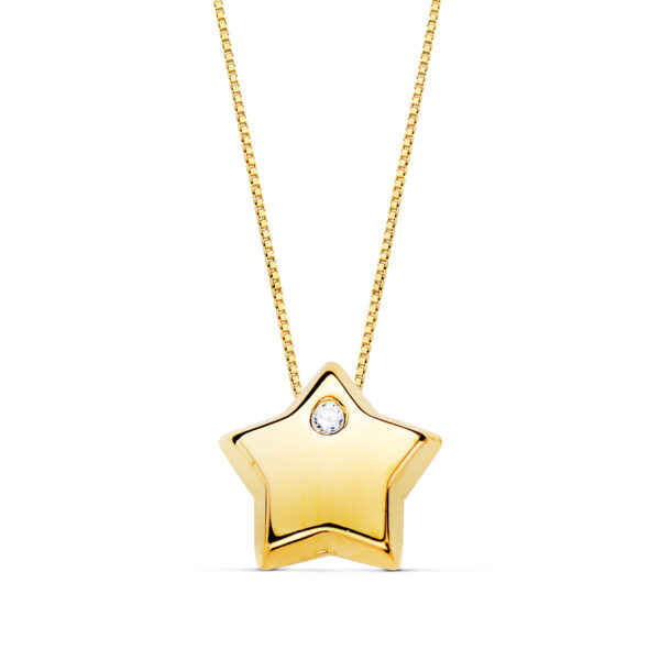 18K COLGANTE ESTRELLA CIRCONITA CADENA ORO AMARILLO 42CM
