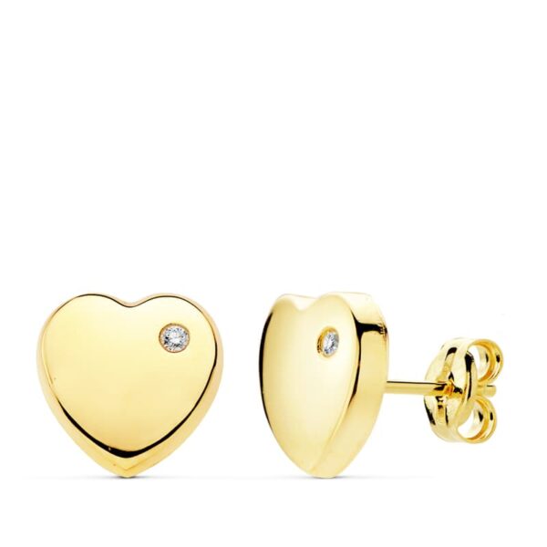 9K PENDIENTES ORO AMARILLO CORAZON BRILLO CON CIRCONITA 8X8 MM. CIERRE PRESION