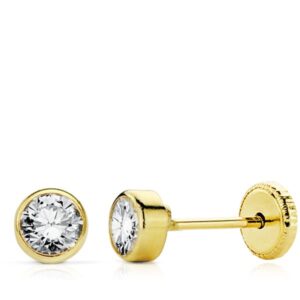 18K PENDIENTES ORO AMARILLO CIRCONITA REDONDOS 4 MM TUERCA