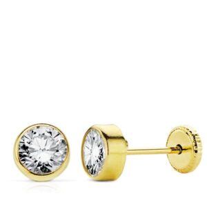 18K PENDIENTES ORO AMARILLO CIRCONITA REDONDOS 5 MM TUERCA