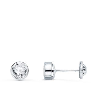 18K PENDIENTES CIRCONITA REDONDOS 6 MM ORO BLANCO TUERCA