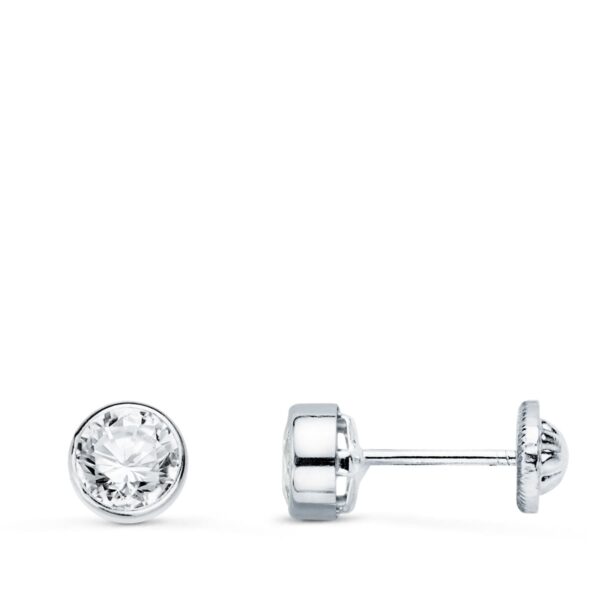 18K PENDIENTES ORO BLANCO REDONDOS BOCEL CON CIRCONITA 5 MM CIERRE TUERCA