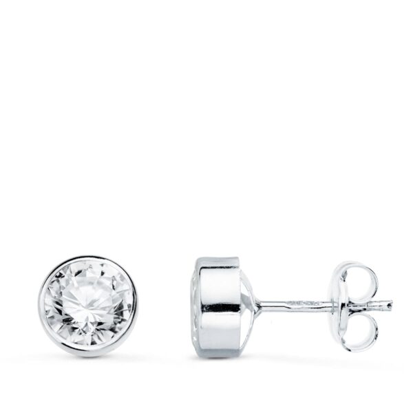 18K PENDIENTES CIRCONITA REDONDOS 7 MM ORO BLANCO PRESION