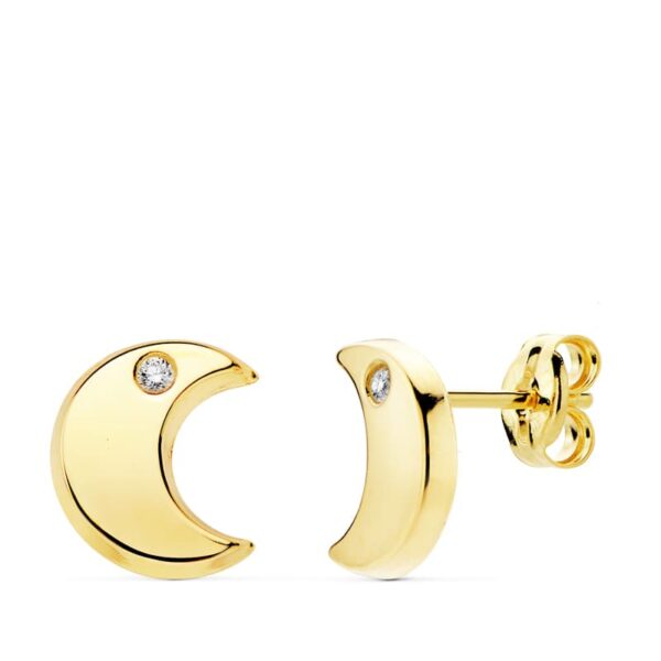 9K PENDIENTES ORO AMARILLO MEDIA LUNA EN BRILLO CON CIRCONITA 9X8 MM. CIERRE PRESION