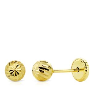 18K PENDIENTES ORO AMARILLO BOLA TALLADA 5 MM TUERCA