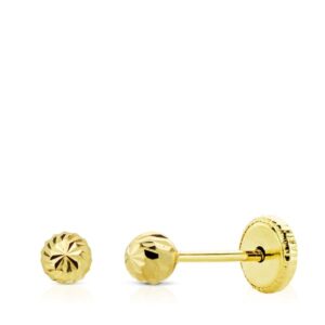 18K PENDIENTES ORO AMARILLO BOLA TALLADA 4 MM TUERCA