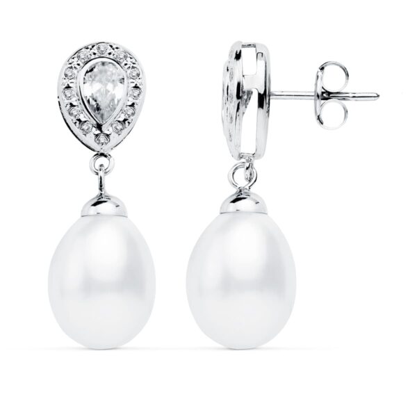 18K PENDIENTES ORO BLANCO PERLA 27X9 MM CIERRE PRESION