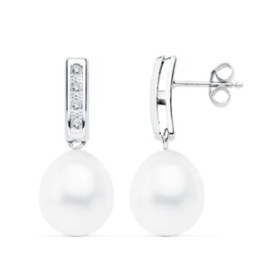 18K PENDIENTES ORO BLANCO PERLA 24X9 MM CIERRE PRESION