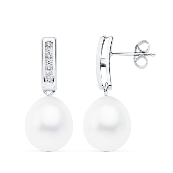 18K PENDIENTES ORO BLANCO PERLA 24X9 MM CIERRE PRESION