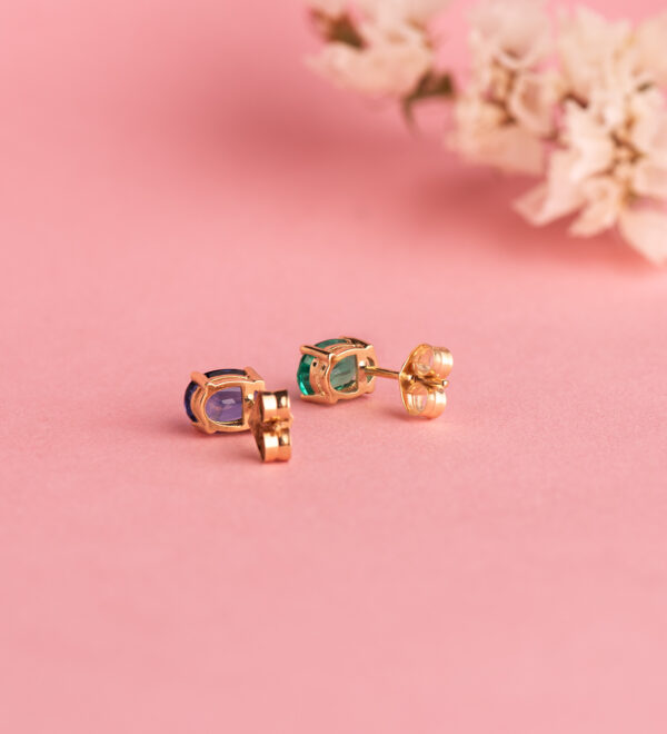 18K PENDIENTES ORO AMARILLO ESMERALDA RECRISTALIZADA 7X5 MM 1.58 QT. PRESION - Imagen 3