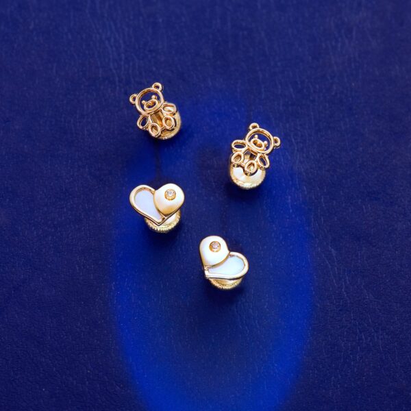 18K PENDIENTES ORO AMARILLO OSO CALADO 7X6 MM CIERRE TUERCA - Imagen 2