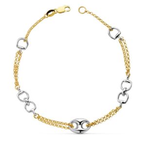 18K PULSERA BICOLOR ESTRIBOS 19.5CM