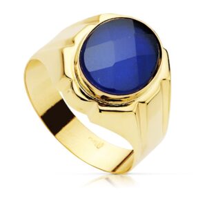 18K SELLO ORO AMARILLO HUECO CABALLERO ZAFIRO SPINEL 12.5 X 10 MM