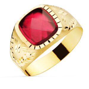 9K SELLO ORO AMARILLO CON PIEDRA RUBI SPINEL 9X9 MM LATERAL TALLADO