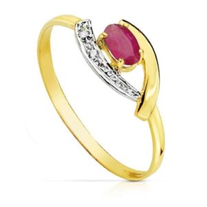 18K SORTIJA ORO BICOLOR CON CIRCONITA Y RUBI 5X3 MM