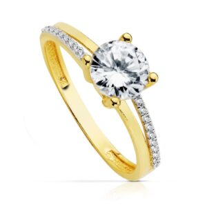 18K SOLITARIO ORO BICOLOR CON CIRCONITA Y 4 GARRAS CON CIRCONITA DE 7 MM