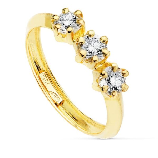 18K SORTIJA TRESILLO ORO AMARILLO CON 3 CIRCONITA DE 4 MM EN GARRAS