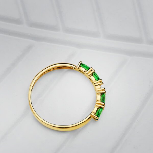 18K SORTIJA ORO AMARILLO 4 CIRCONITA ROJAS TALLA MARQUISE ANCHO 2 MM - Imagen 2