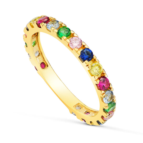 18K ALIANZA ORO AMARILLO CIRCONITA COLORES GARRAS. ANCHO: 2,5 MM. TALLA: 13