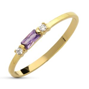 18K SORTIJA ORO AMARILLO AMATISTA NATURAL 4X2 MM Y CIRCONITAS. ANCHO: 2MM