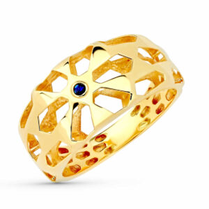 18K SORTIJA ORO AMARILLO FILIGRANA CALADA CON ZAFIRO NATURAL. ANCHO: 10 MM