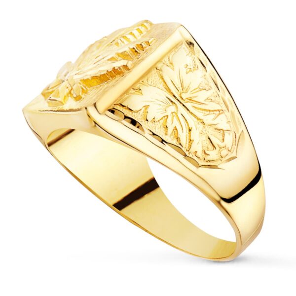 18K SELLO ORO AMARILLO MACIZO RECTANGULAR HOJA MARIHUANA 15X14 MM - Imagen 2
