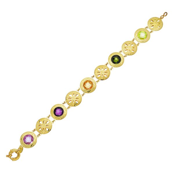 18K PULSERA ORO AMARILLO LASER PIEDRAS COLOR - Imagen 2