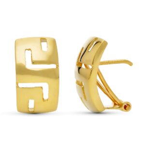 18K PENDIENTES ORO AMARILLO GRECA CALADA BRILLO 16X10 MM OMEGA