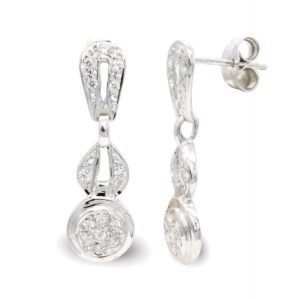 18K PENDIENTES ORO BLANCO LARGOS Y CIRCONITA CIERRE PRESION