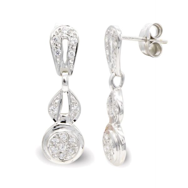 18K PENDIENTES ORO BLANCO LARGOS Y CIRCONITA CIERRE PRESION