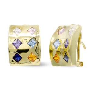 18K PENDIENTES ORO AMARILLO PIEDRAS COLORES CIERRE OMEGA