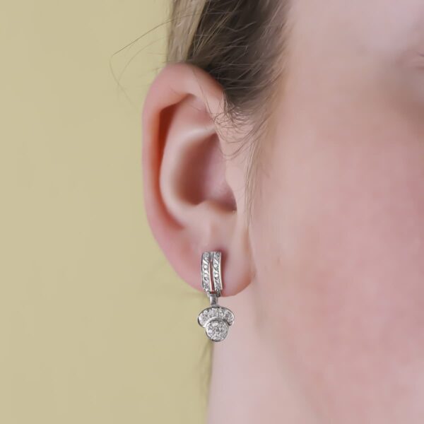 18K PENDIENTES ORO BLANCO JUEGO NOVIA DOS CUERPOS CIRCONITA 20X9 MM PRESION - Imagen 2