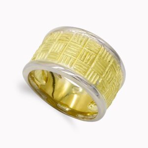 18K SORTIJA ORO BICOLOR MACIZO CUADRADOS Y BORDES BRILLO. ANCHO: 12,5 MM