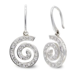 18K PENDIENTES ORO BLANCO CIRCONITA ESPIRAL. 15X13 MM CIERRE GANCHO