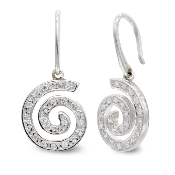 18K PENDIENTES ORO BLANCO CIRCONITA ESPIRAL. 15X13 MM CIERRE GANCHO